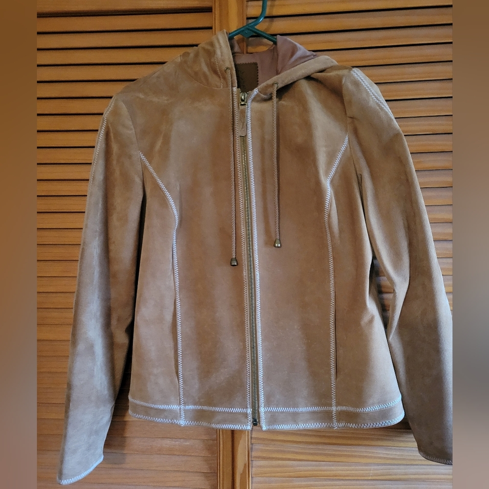 Vintage Tan Women's Suede Hooded Jacket